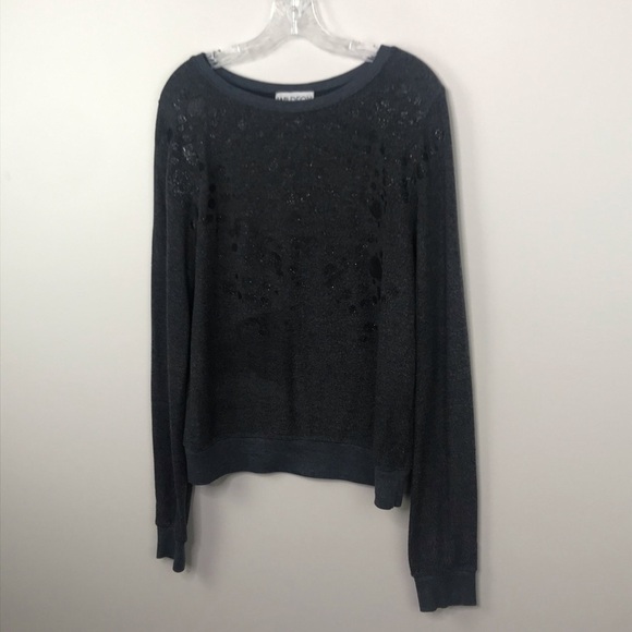 Wildfox Black Sparkle Leopard Animal Print Long Sleeve Sweatshirt Top Sz XS - Picture 8 of 10